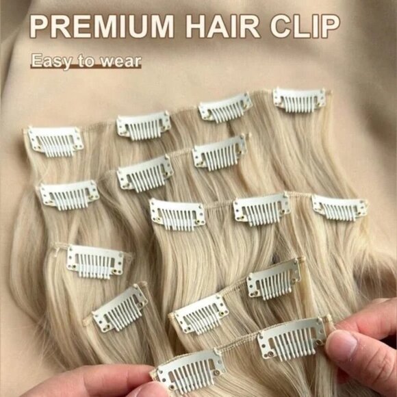 22 Inch Clip in Hair Extensions Light Blonde - Water Wave hair style - Picture 4 of 11